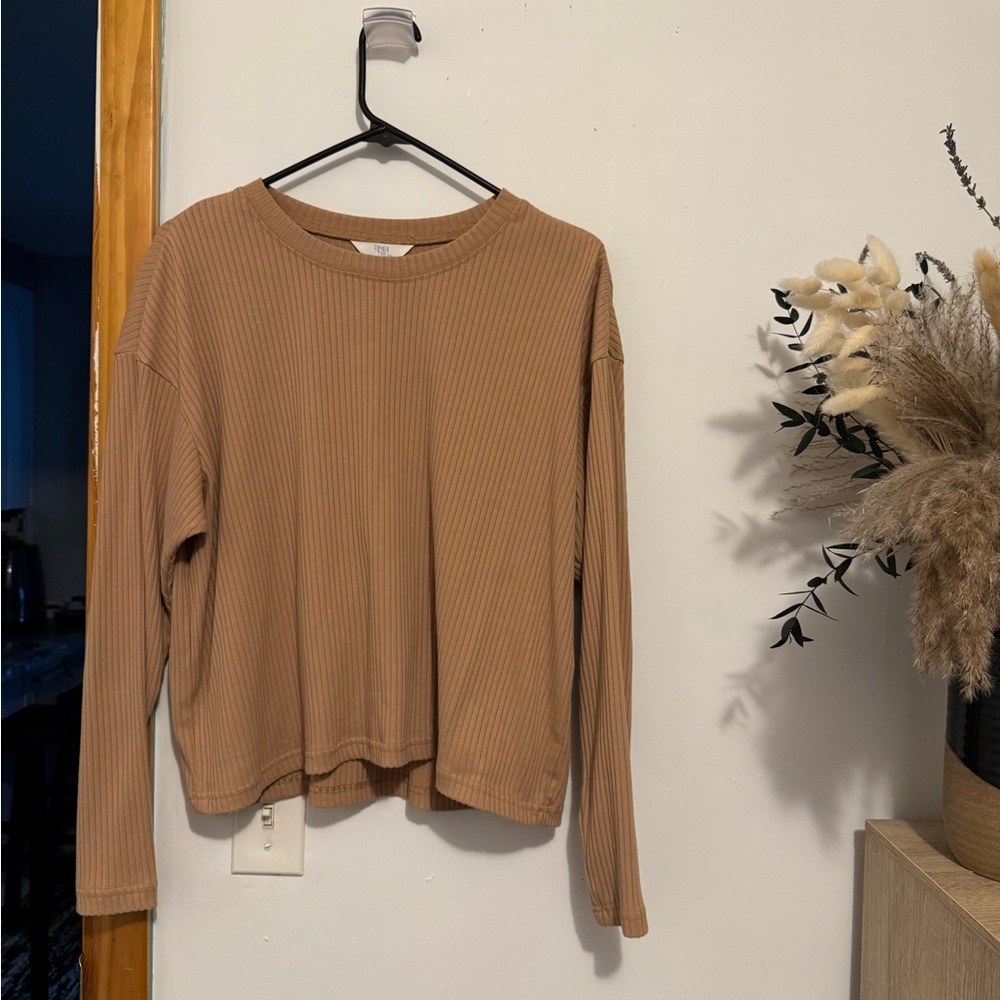 Time and Tru Camel Ribbed Long Sleeve Tee